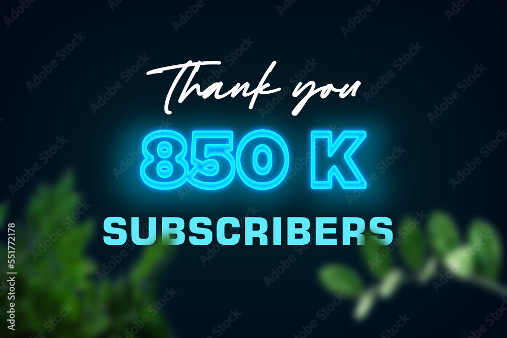 850 K  subscribers celebration greeting banner with Glow Design