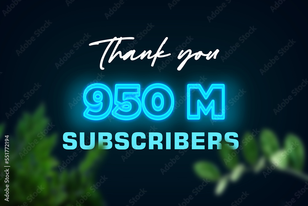 950 Million  subscribers celebration greeting banner with Glow Design