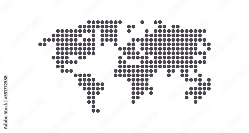 Earth globe world map of dots and global geography in dotted pattern flat vector illustration.
Earth globe world map of dots and global geography in dotted pattern flat vector illustration.