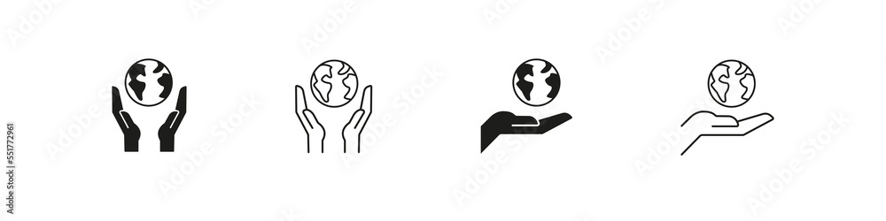 Earth in hands. Save planet icon. Earth day logo. Eco globe sign Earth in hands. Save planet icon. Earth day logo. Eco globe sign