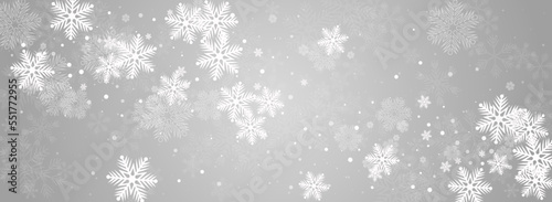White Snow Vector Panoramic Grey Background.