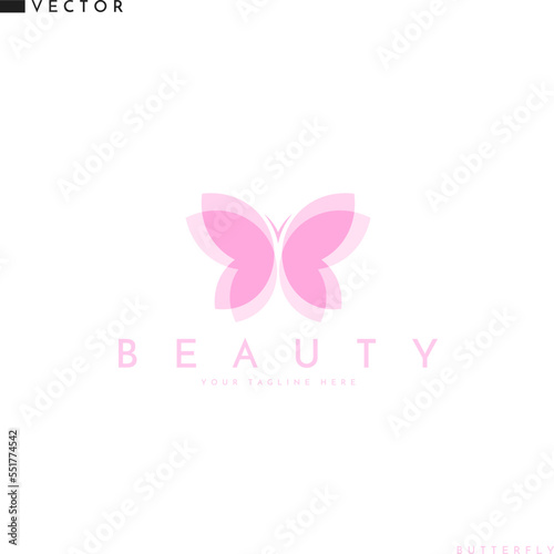 Pink butterfly. Abstract insect logo