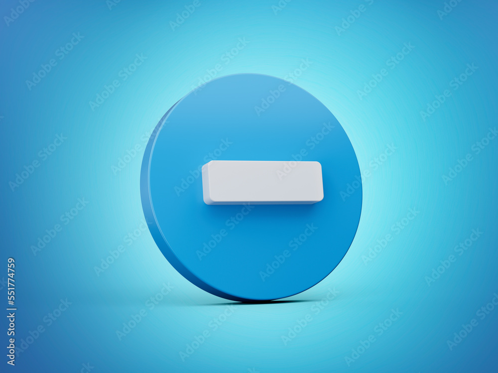 3d Minus icon isolated on blue background. Trendy and modern 3d style 3d illustration 3d Minus icon isolated on blue background. Trendy and modern 3d style 3d illustration