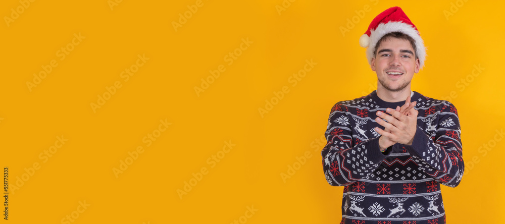 boy in christmas clothes and santa claus isolated on background