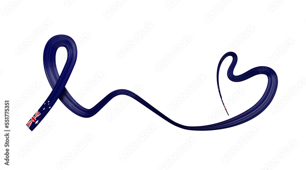 Australian flag heart shaped ribbon background 3d illustration