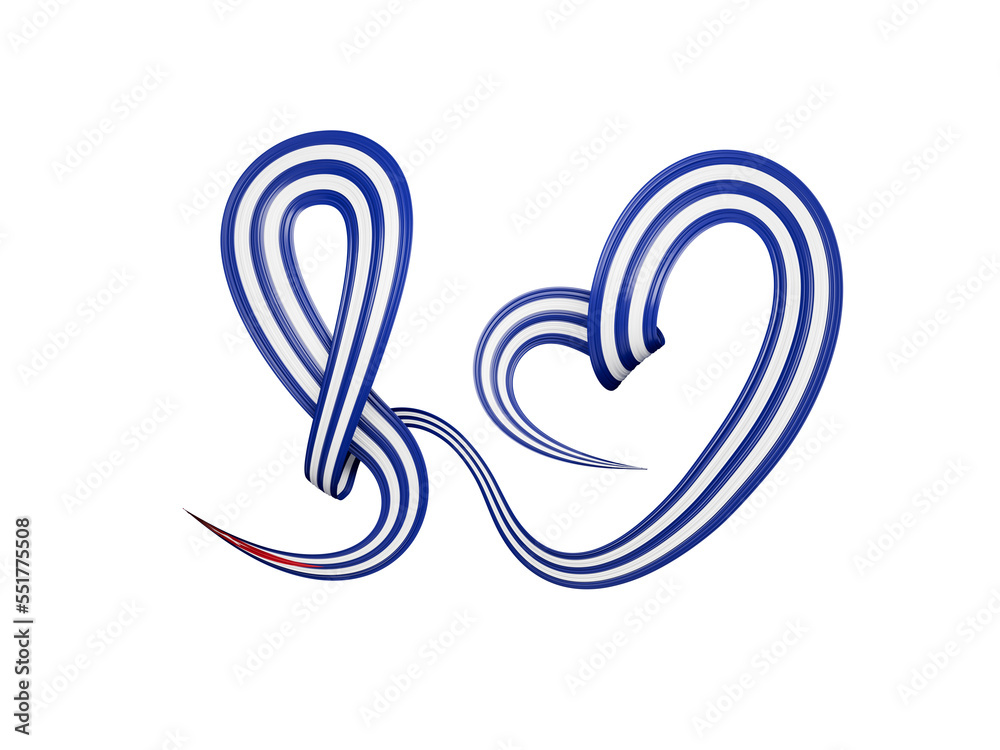 Obraz premium Cuban flag heart shaped wavy ribbon. 3d illustration.