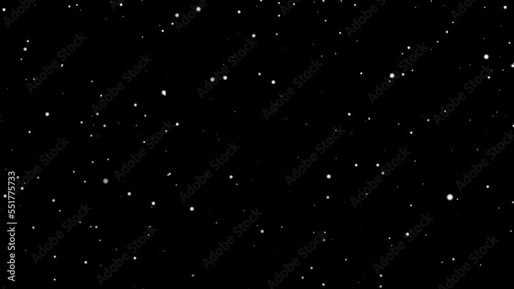 Animation of snow particles falling across the black screen. Snow particles coming down the screen on a chroma key background. Winter, cold, snow, ice concept