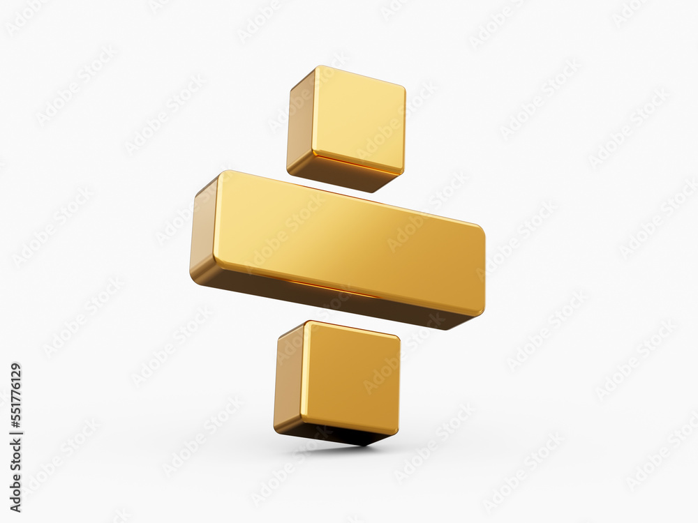 Golden 3d math Divide symbols icon isolated on white background - 3D illustration Golden 3d math Divide symbols icon isolated on white background - 3D illustration