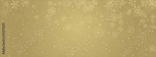 Gray Snowflake Vector Panoramic Gold Background.