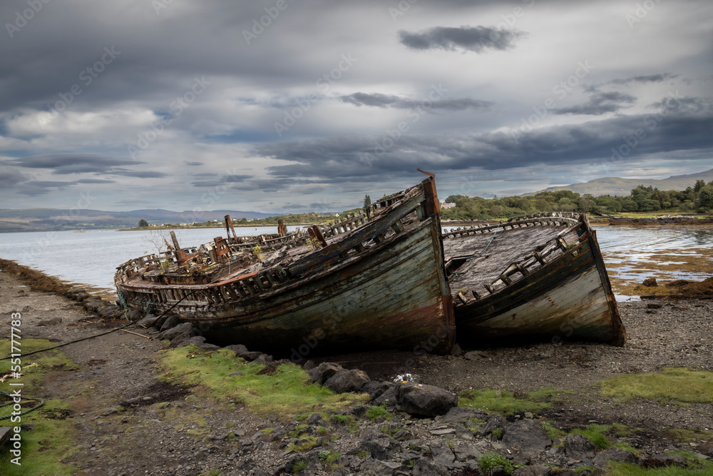 Derelict boat wrecks on the Isle of Mull, Scotland