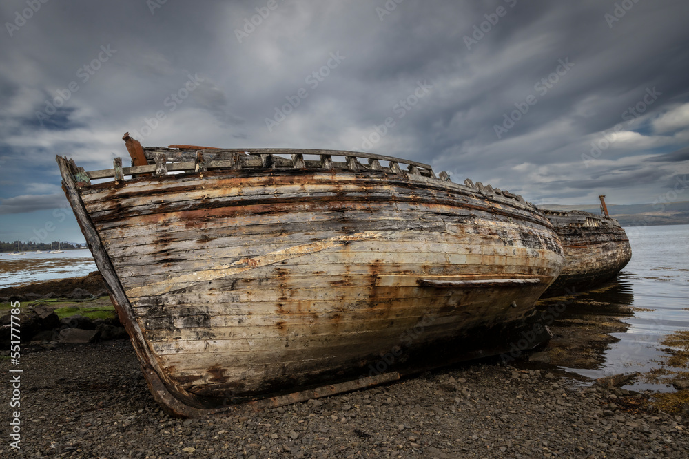 Derelict boat wrecks on the Isle of Mull, Scotland Derelict boat wrecks on the Isle of Mull, Scotland