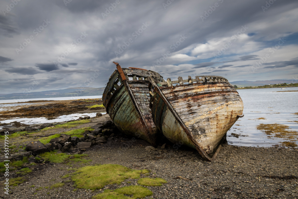 Derelict boat wrecks on the Isle of Mull, Scotland