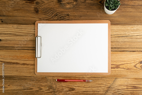 Blank Paper Tablet Top View  Empty White Sheet on Wood Table Flat Lay Mockup  Paper Tablet Texture Background