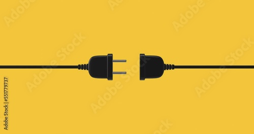 Electric socket with a plug. Connection and disconnection concept. 404 error connection, page not found. The electric plug and outlet socket are unplugged. Wire, cable of energy disconnect. 4k motion