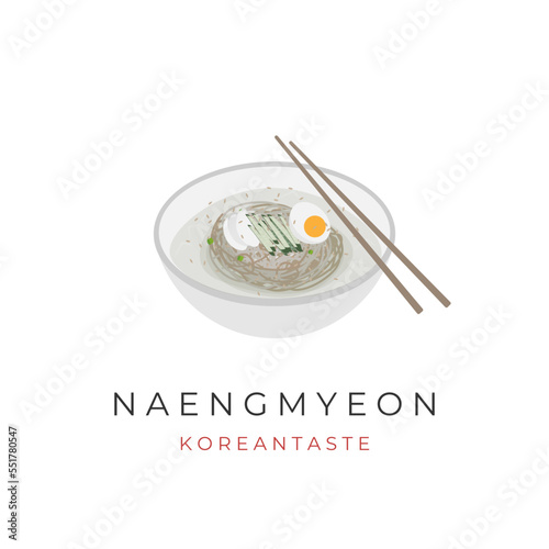 Naengmyeon Cold Korean Noodles Illustration Logo Ready to Eat
