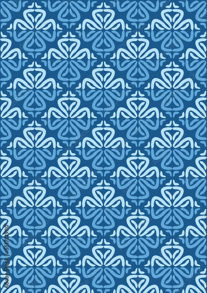 Seamless pattern of symmetrical shapes in blue