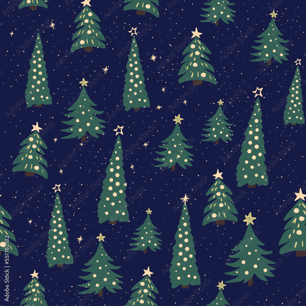 Christmas Trees. Seasonal seamless pattern with christmas trees. Decorative xmass vector background.