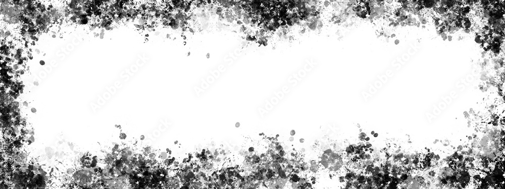 Black grunge frame, isolated object with transparent background, framing design texture with paint splatter