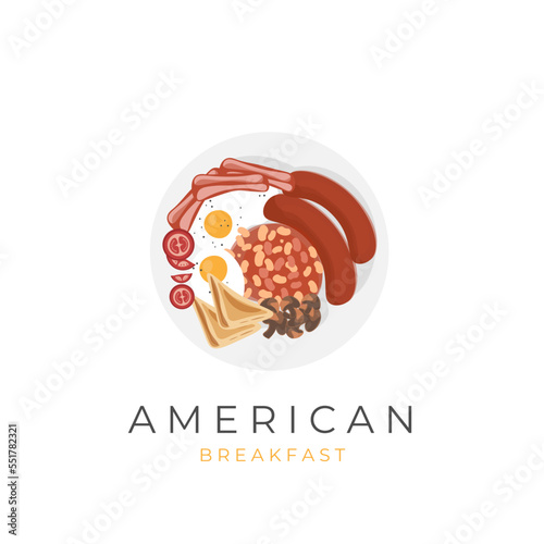 Complete And Ready To Eat American Breakfast Illustration Logo
