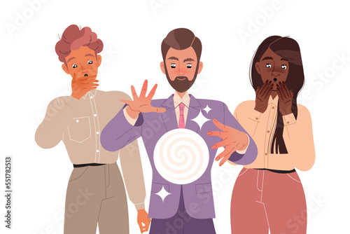 Bearded Man Leader with Crystal Ball Predicting Future Vector Illustration
