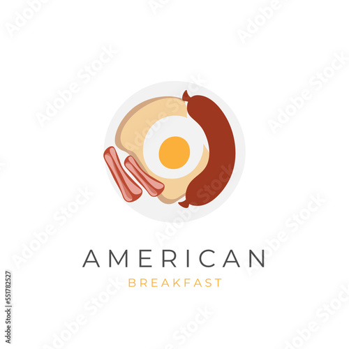 Delicious American Breakfast Illustration Logo With Sausage