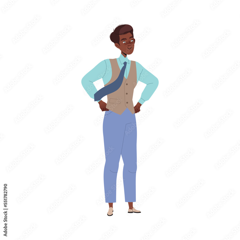 Man Office Employee in Tie Standing and Smiling Vector Illustration Man Office Employee in Tie Standing and Smiling Vector Illustration