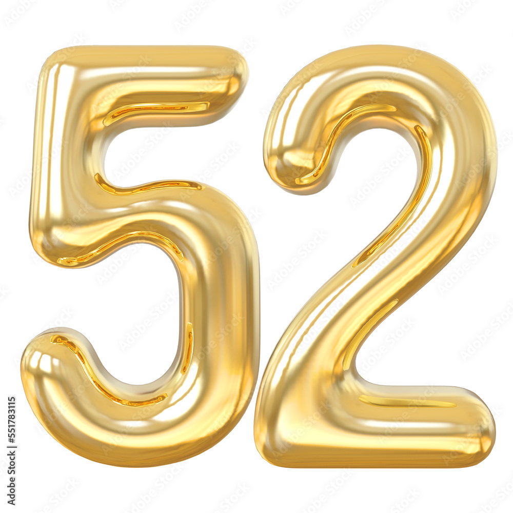 3d numbers 52 gold with generative AI 3d numbers 52 gold with generative AI