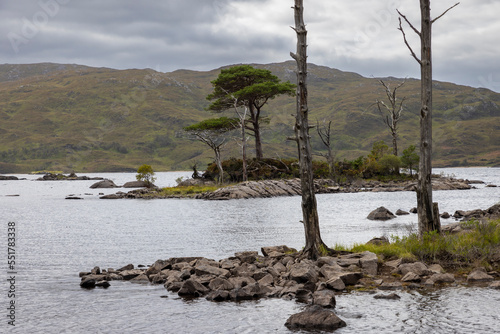 Obraz na płótnie Loch Assynt is a freshwater loch in the Scottish Highlands near Lochinver and about twelve kilometers west of Loch Shin in County Sutherland w salonie