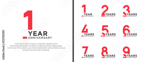 set of anniversary logo style flat red and black color for celebration