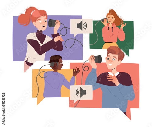 Man and Woman Characters Speaking by Phone Having Connections with Each Other Engaged in Social Interaction Vector Illustration © Happypictures