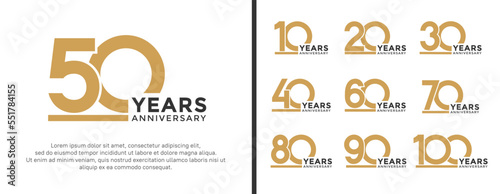 set of anniversary logo style flat gold and black color for celebration