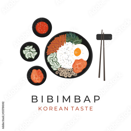 Bibimbap Korean Food Illustration Logo With Kimchi
