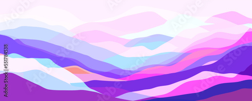 Multicolor mountains, silhouette waves, abstract color shapes, modern background, vector design Illustration