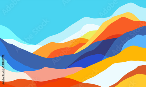 Color mountains, translucent waves. Multicolored abstract glass shapes, modern background, vector design Illustration for you project © panimoni