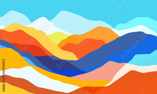 Color mountains, translucent waves. Multicolored abstract glass shapes, modern background, vector design Illustration for you project