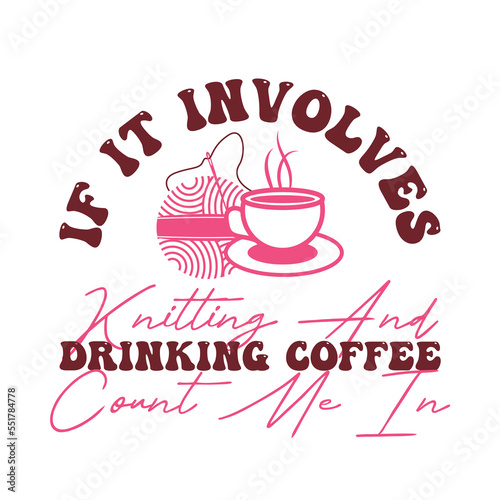 Retro Coffee Knitting Typographic T Shirt
