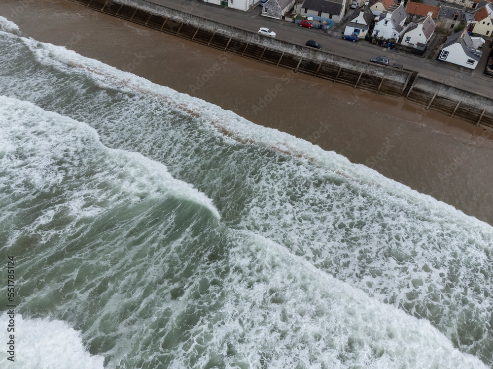 Drone image over the harbor of Buckie, a town in the Moray Council Area of Scotland