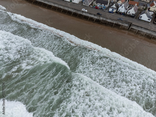 Obraz na płótnie Drone image over the harbor of Buckie, a town in the Moray Council Area of Scotland w salonie