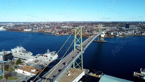 Flying over Macdonald bridge on a beautiful sunny day photo
