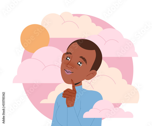 Happy Woman Character with Her Head in Clouds Having Fancy Imagination Vector Illustration