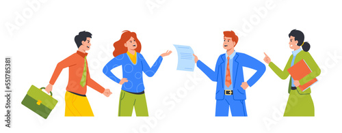 Business Characters Fight with Colleagues. Men and Women Managers Team Fighting, Arguing, Blaming Each Other