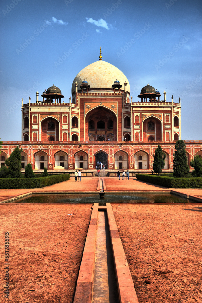 View of the main tourist spots in Delhi (India). Tomb of Humayun, Mughal emperor (16th century)