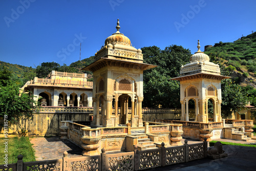 View of the main monuments and tourist spots in Jaipur (India), in the state of Rajasthan. Gaitor royal tombs. cenotaphs. Built by Maharaja Jai Singh II (18th century). photo