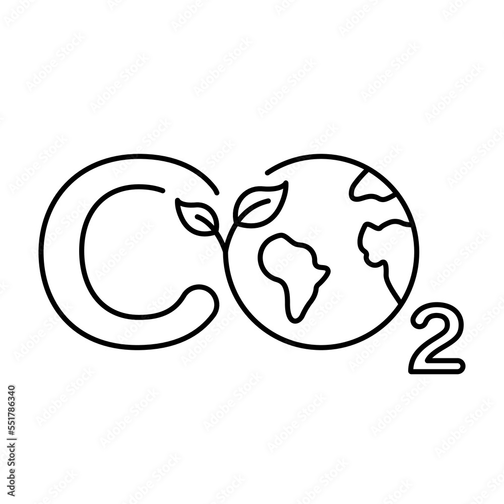 CO2 Sign with Globe and Leaf Line Icon. Eco Global Environment Linear
