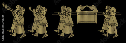 Group of Levi Carrying Ark of the Covenant and Blowing the Shofar Cartoon Graphic Vector