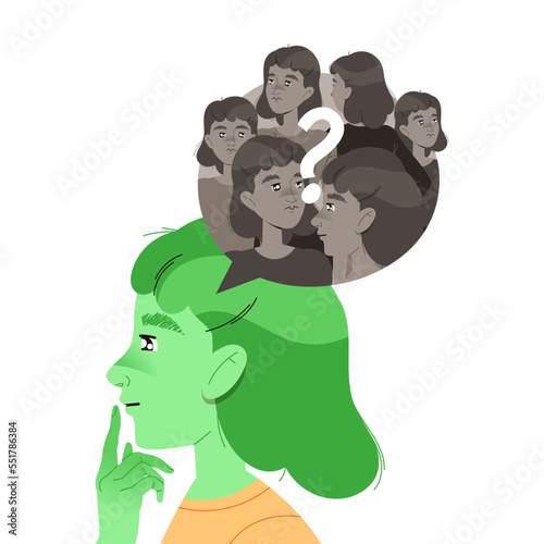 Woman Character with Divergent Type of Thinking as Mindset Model in Her Head Vector Illustration