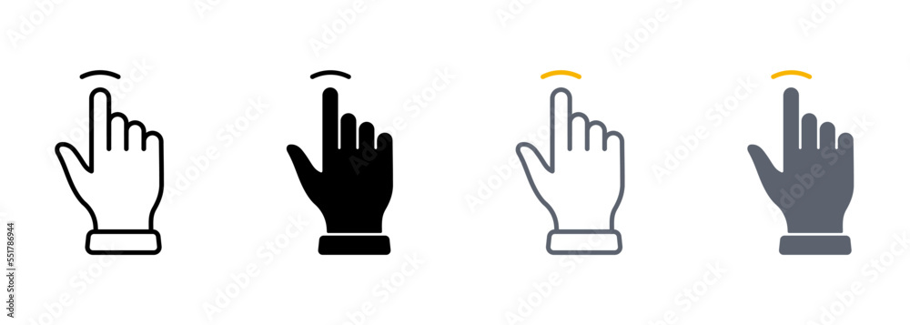 Tap Gesture Line and Silhouette Color Icon Set. Hand Cursor of Computer Mouse Pictogram. Pointer Finger Click Press Touch Symbol Collection on White Background. Isolated Vector Illustration Tap Gesture Line and Silhouette Color Icon Set. Hand Cursor of Computer Mouse Pictogram. Pointer Finger Click Press Touch Symbol Collection on White Background. Isolated Vector Illustration