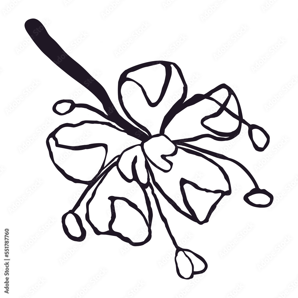 Vector Black and White Illustration of Flower Isolated on White Background