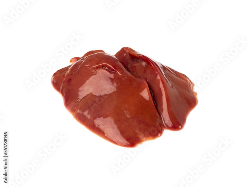 Raw Chicken Liver Isolated, Fresh Hen Offal on White Background photo