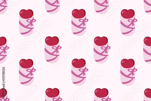 Baby heart in a diaper on viva magenta background. Gender party. Marketing material. Website banner for the perinatal center. Wallpaper and fabric print. Seamless pattern with childbirth. 